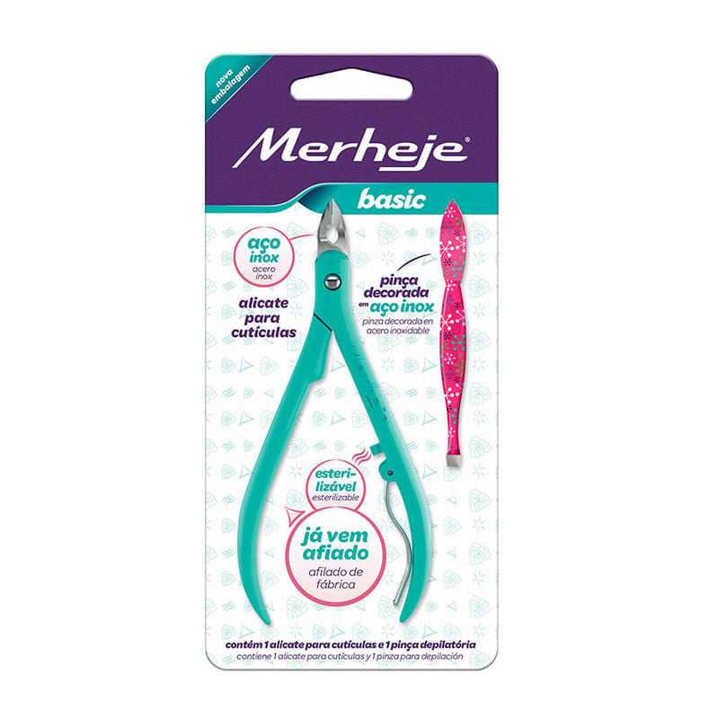 Alicate Para Cutículas Merheje Basic Verde com Pinça