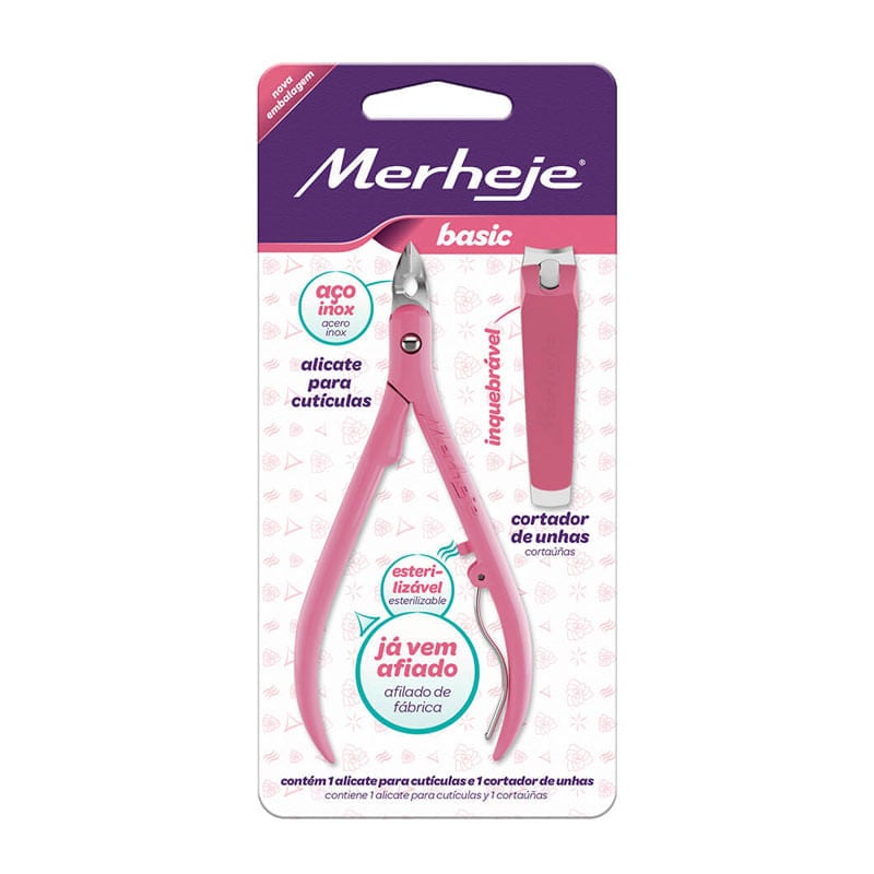 Alicate Para Cutículas Merheje Basic Rosa com Unhex