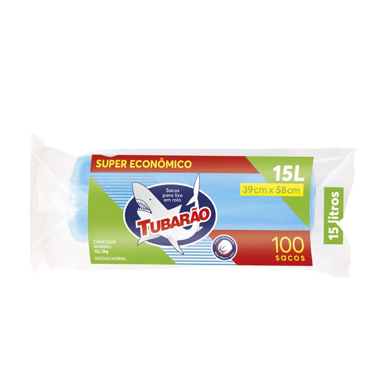Saco de Lixo Tubarão 15L Rolo com 100un