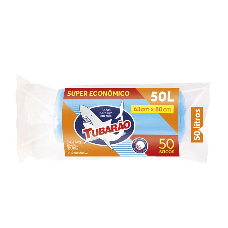 Saco de Lixo Tubarão 50L Rolo com 50un