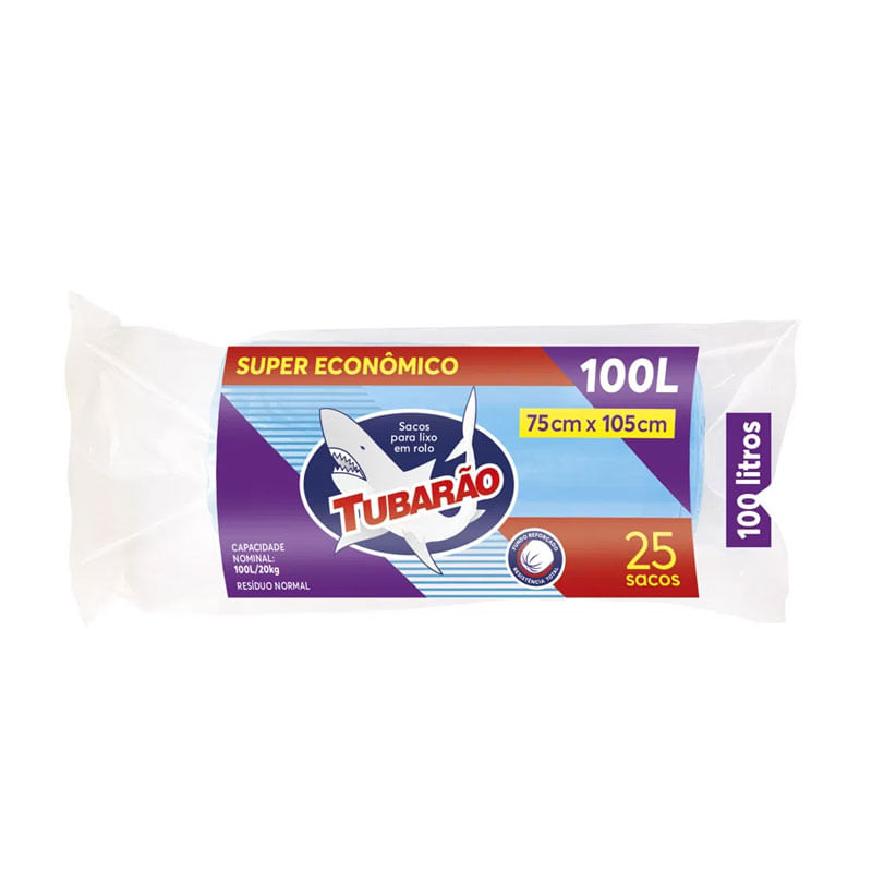 Saco de Lixo Tubarão 100L Rolo com 25un