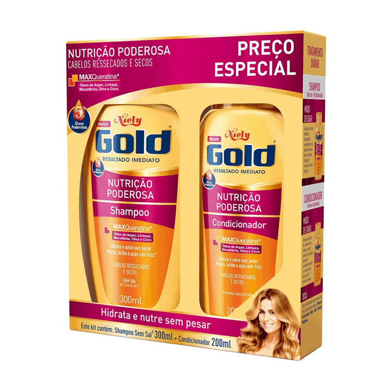 Shampoo300ml+Condicionador200ml Niely Gold Nutrição Poderosa