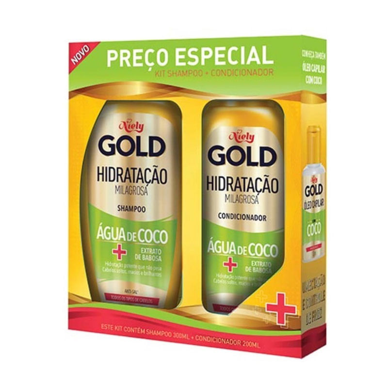 Shampoo300ml+Condicionador200ml Niely Gold Água Coco