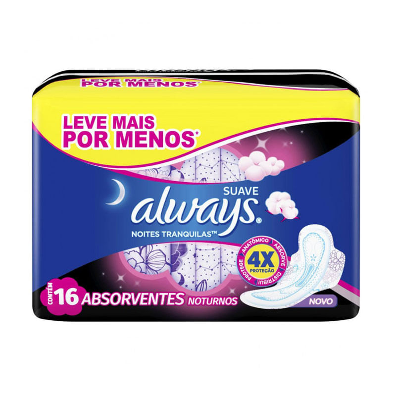 Absorvente Always Cobertura Suave Noturna com Abas 16un
