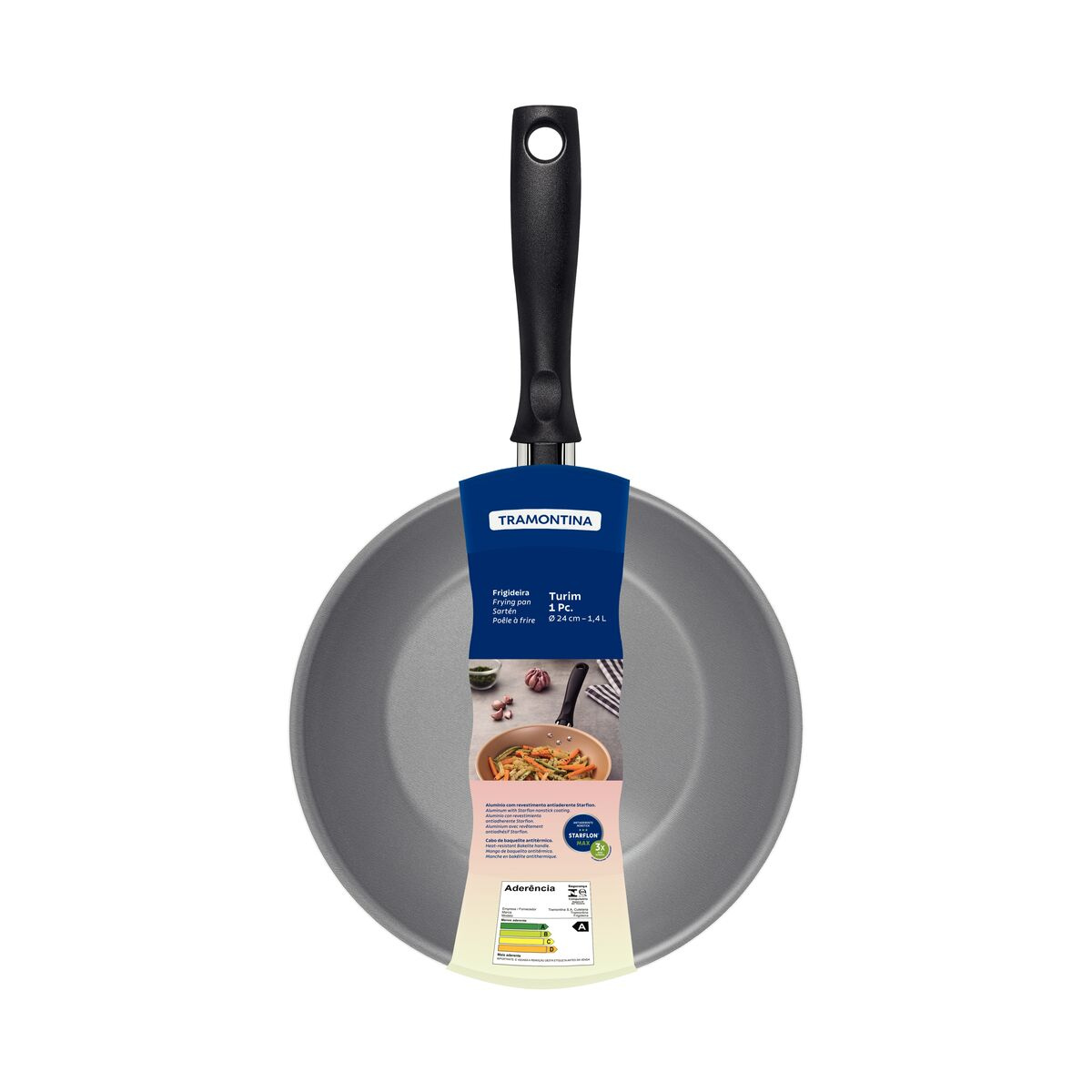 Frigideira Tramontina Turim em Alumínio com Revestimento Interno e Externo em Antiaderente Starflon Max Chumbo 24 cm 1,4 L