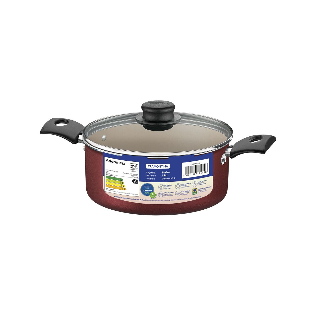 Caçarola Tramontina Turim em Alumínio com Revestimento Interno e Externo em Antiaderente Starflon Max Vermelha 18cm 2L