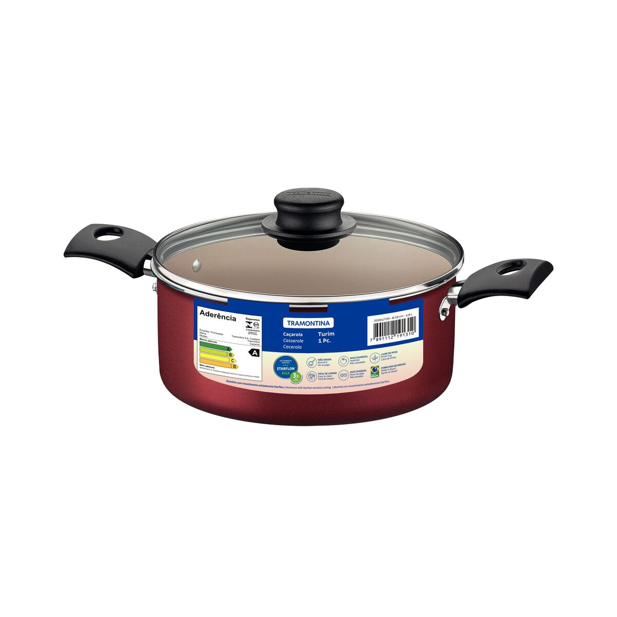 Caçarola Tramontina Turim em Alumínio com Revestimento Interno e Externo em Antiaderente Starflon Max Vermelha 20 cm 2,8 L