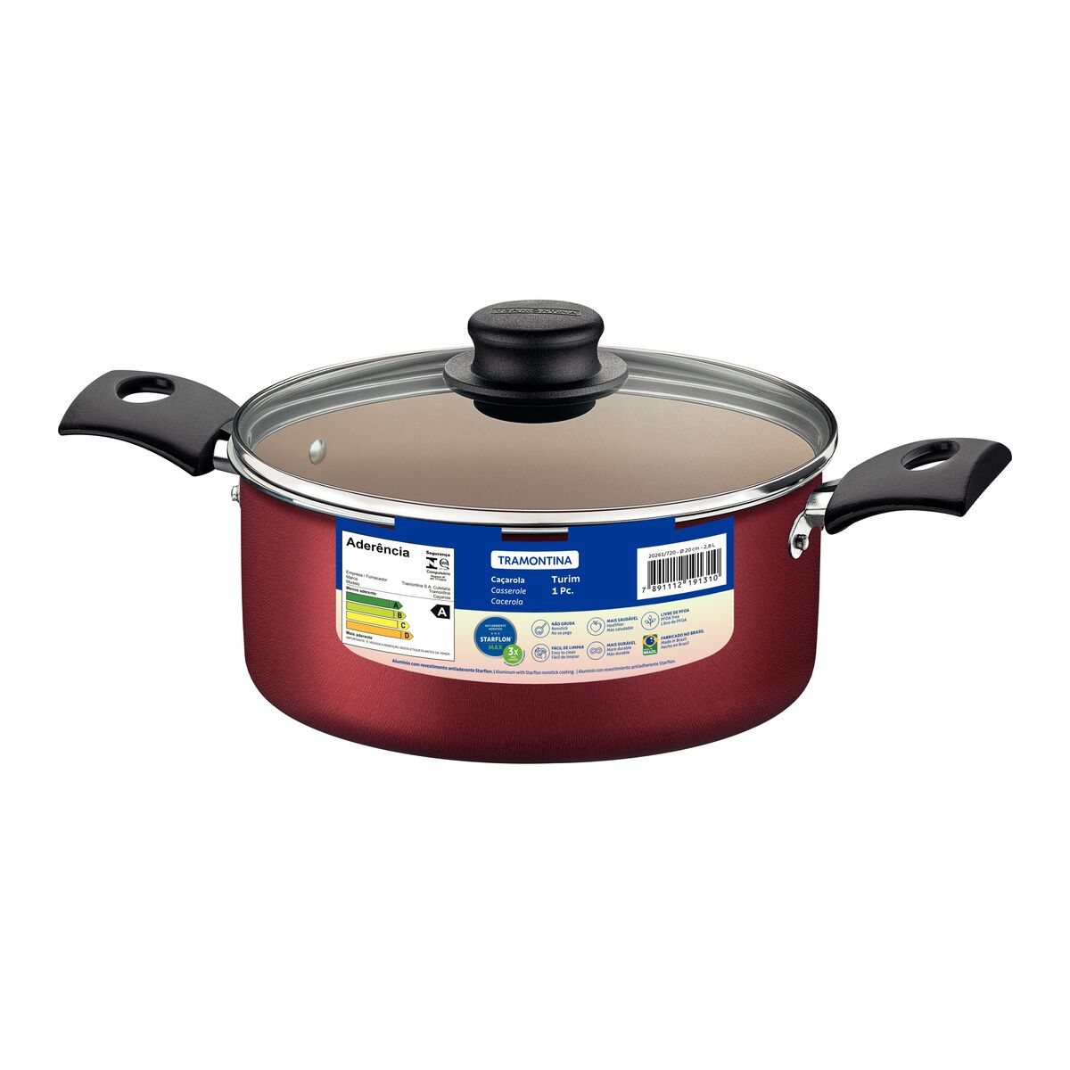 Caçarola Tramontina Turim em Alumínio com Revestimento Interno e Externo em Antiaderente Starflon Max Vermelha 24 cm 4,7 L