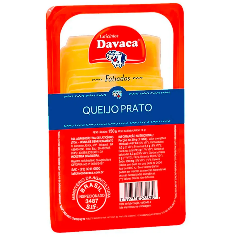 Queijo Prato Davaca Fatiado 150g