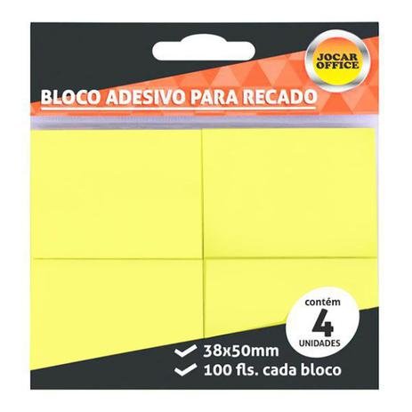 Bloco Adesivo Para Recados Amarelo 38mmx50mm Jocar 4 Unidades