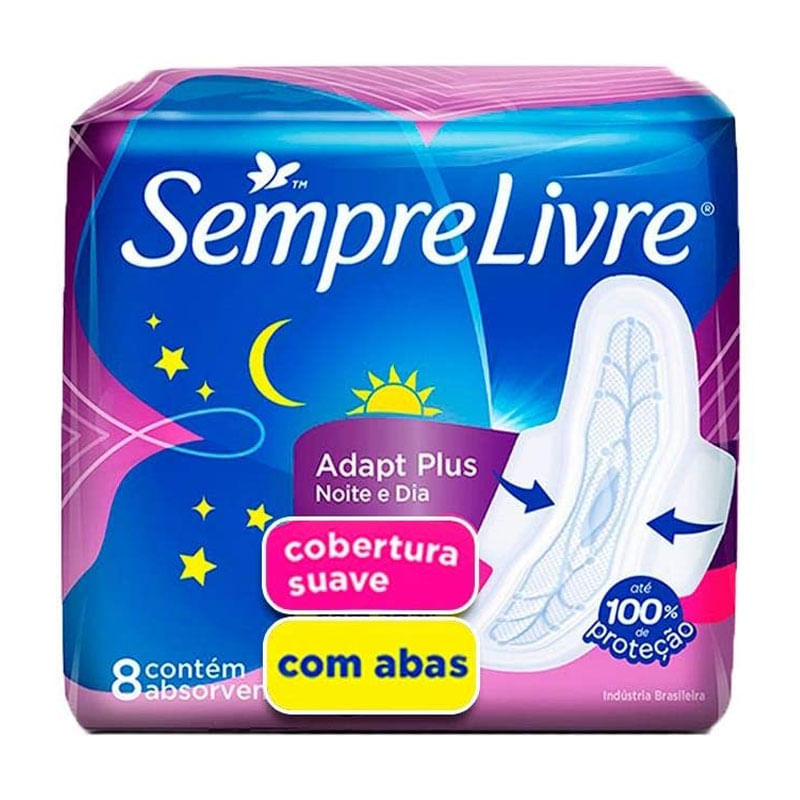 Absorvente Sempre Livre Plus para Noite e Dia Suave Com Abas