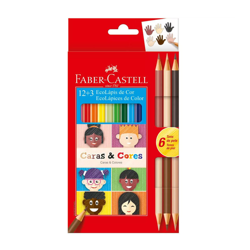 Lápis De Cor Faber Castell Caras e Cores 12+3 Unidades Grande