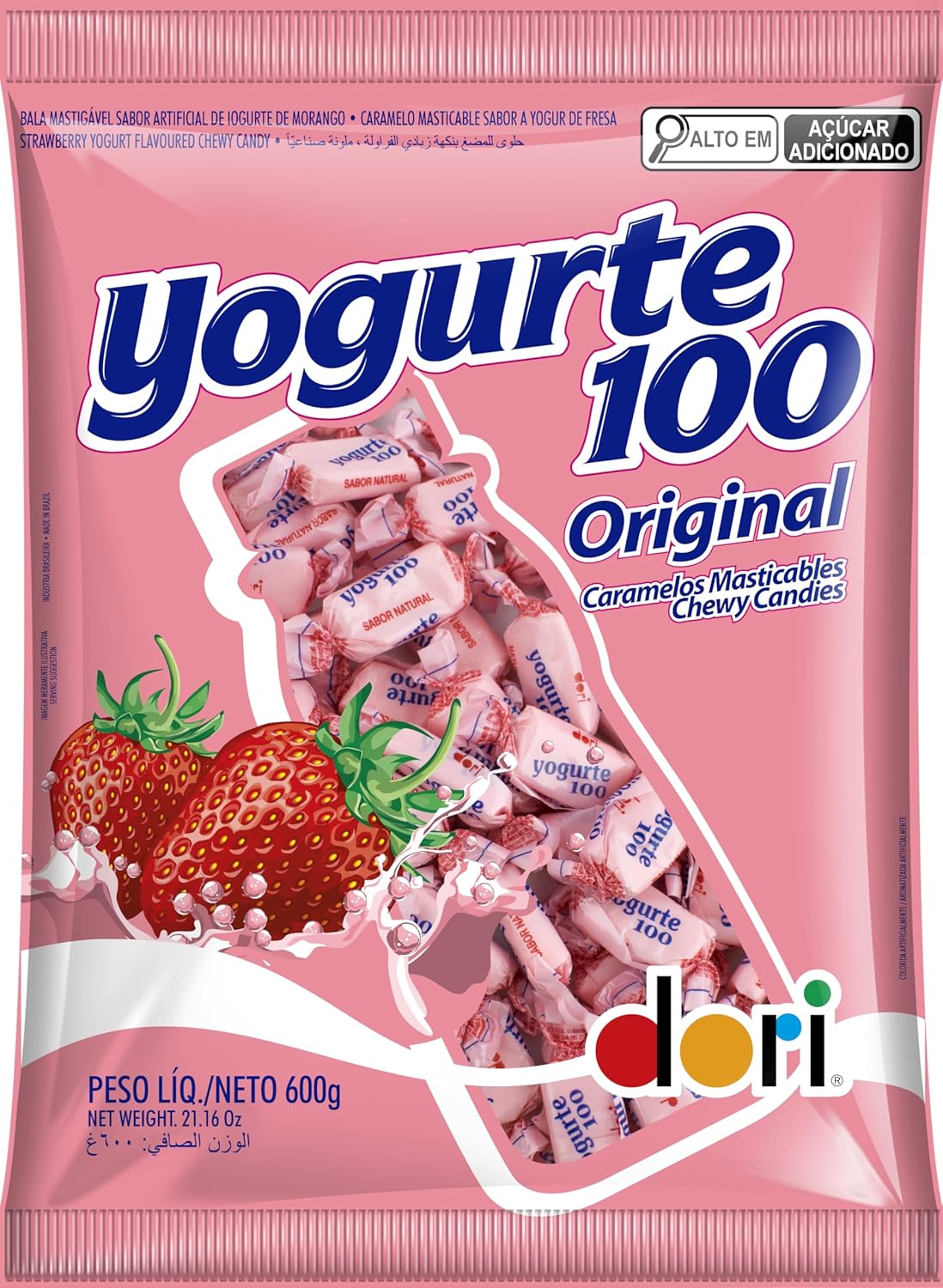 Bala Dori Yogurte 100 Morango Recheada 600g