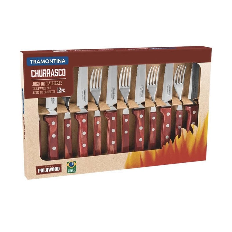 Jogo Churrasco Tramontina Inox 12 Peças Polywood Vermelha
