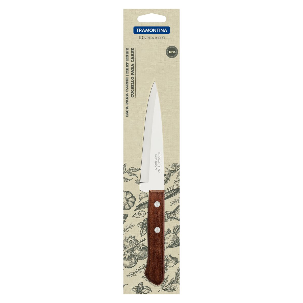 Faca Peixeira e Cozinha Tramontina Dynamic com Lâmina de Aço Inox e Cabo de Madeira Natural 5”