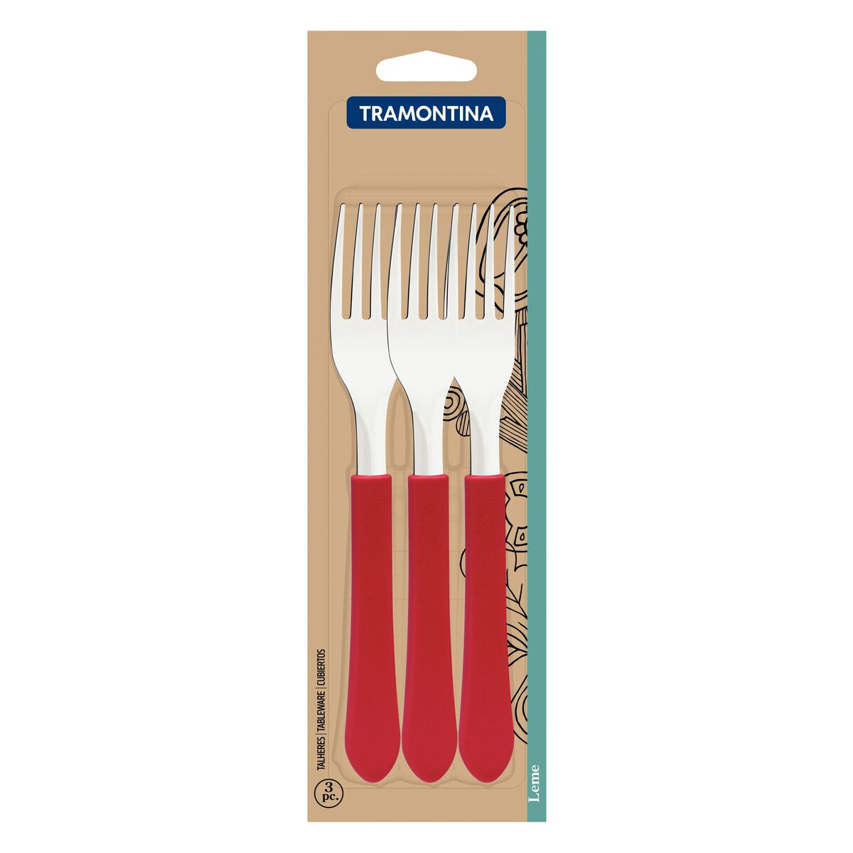 Conjunto Garfo Tramontina Mesa Inox 3 Peças Leme Vermelha