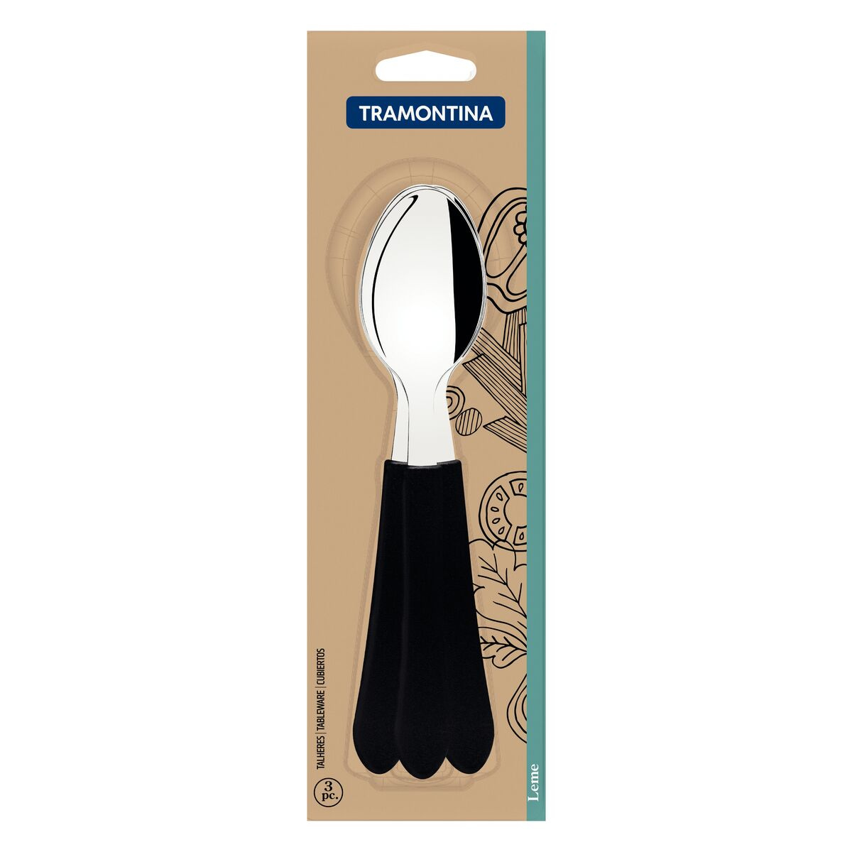 Conjunto Colher Tramontina Mesa Inox 3 Peças Leme Preta