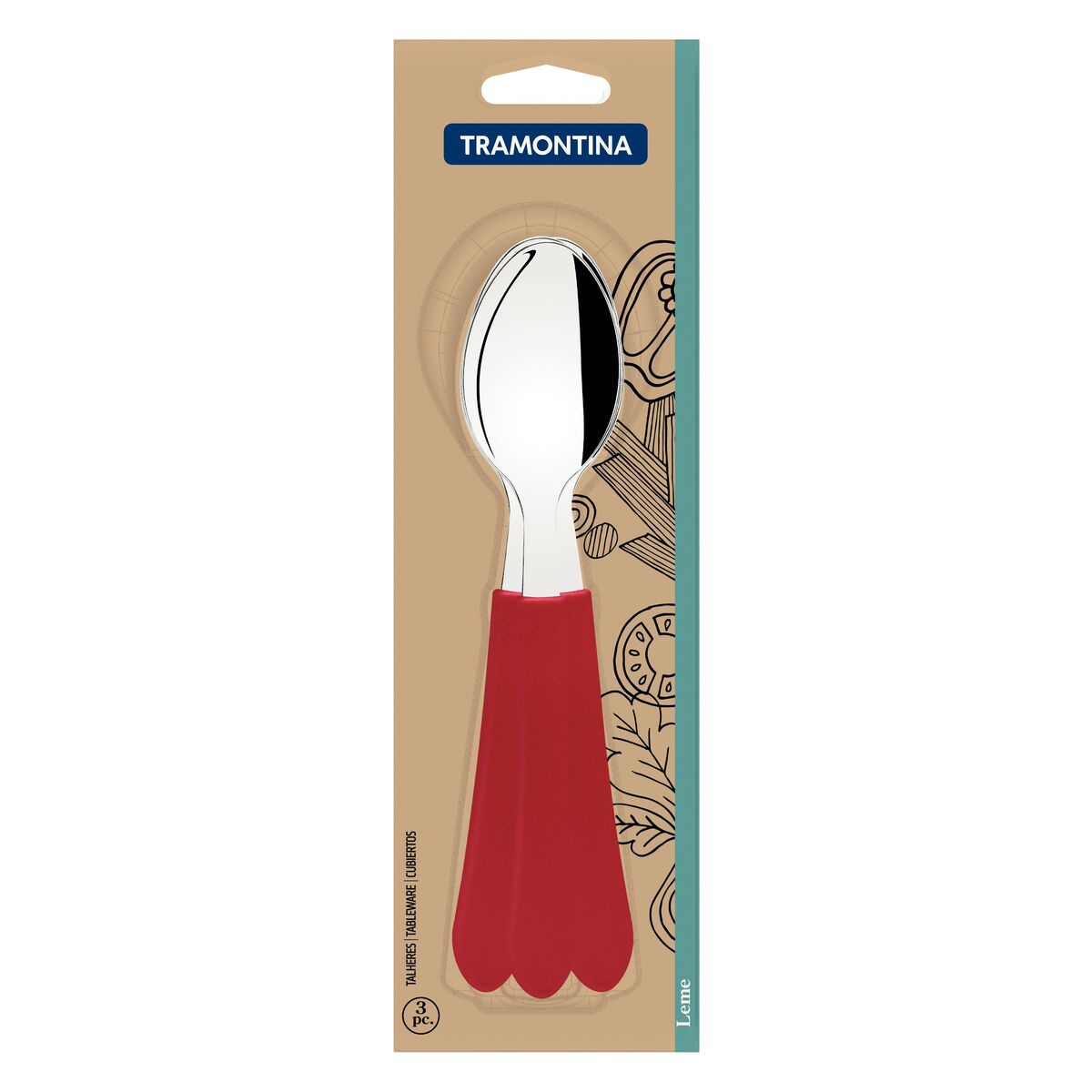 Conjunto Colher Tramontina Mesa Inox 3 Peças Leme Vermelha