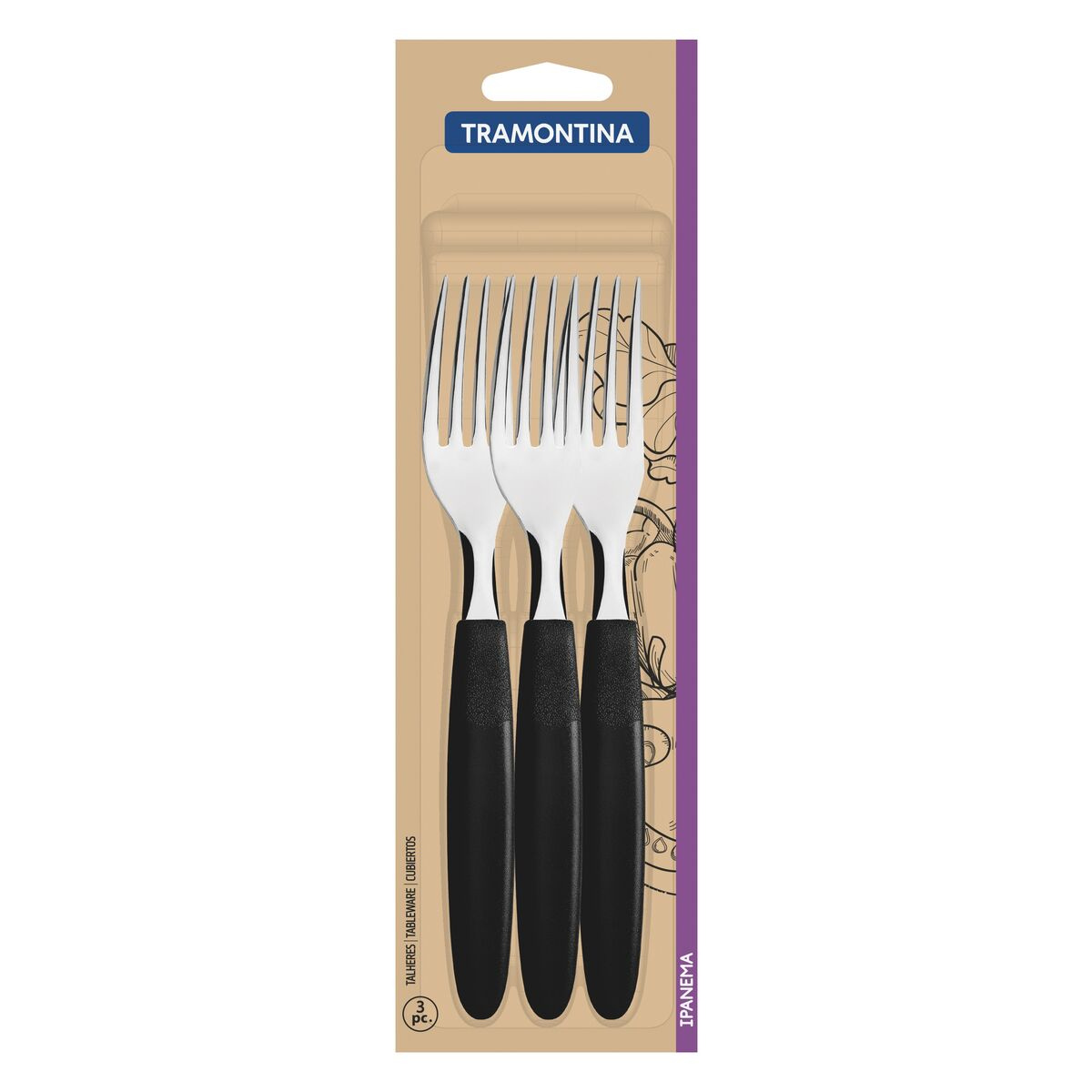 Conjunto de Garfos de Mesa Tramontina Ipanema com Lâminas em Aço Inox e Cabos de Polipropileno Preto 3 Peças