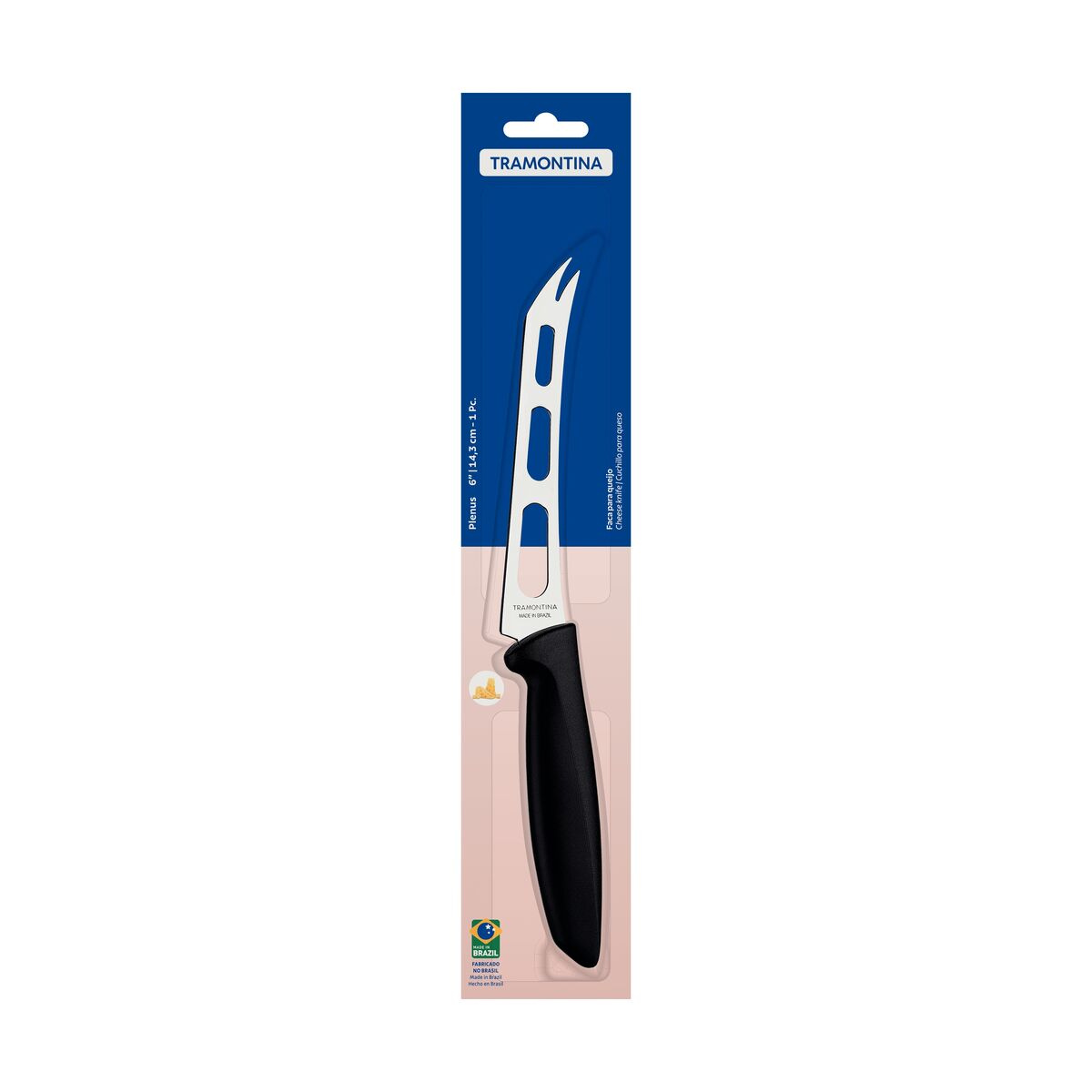 Faca para Queijo Tramontina Plenus com Lâmina em Aço Inox e Cabo de Polipropileno Preto 6”