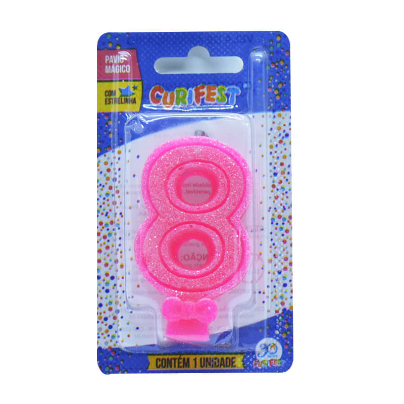 Vela Super Curifest com Pavio Magica Rosa Número 8