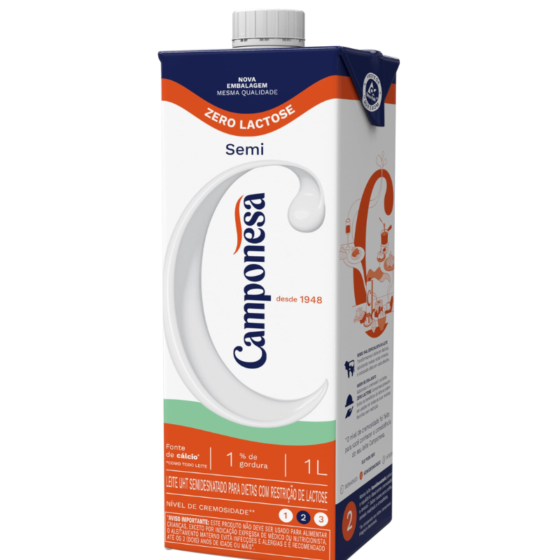 Leite UHT Zero Lactose Semi Camponesa 1L