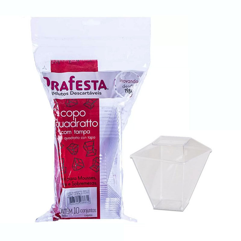 Copo Descartável Quadratto 100ml com Tampa Cristal Prafesta