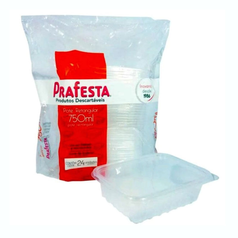Pote Retangular com Tampa Prafesta 750ml  com 24un