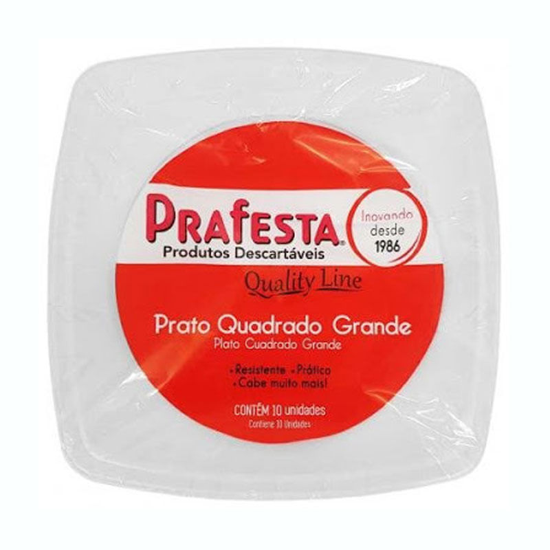 Prato Quadrado Grande Quality Line Branco Prafesta