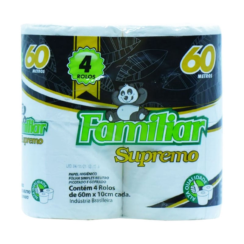 Papel Higiênico Familiar Supremo 60m 4 Rolos