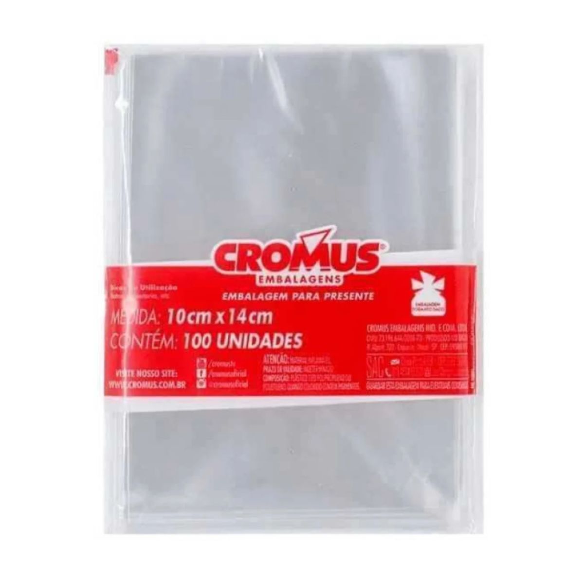 Saco Cromus Transparente Incolor 10cmX14cm 