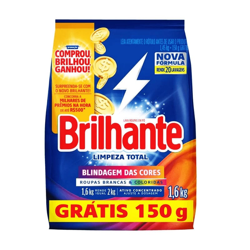 Sabão em Pó Brilhante Limpeza Total Leve+ Pague-1,6kg