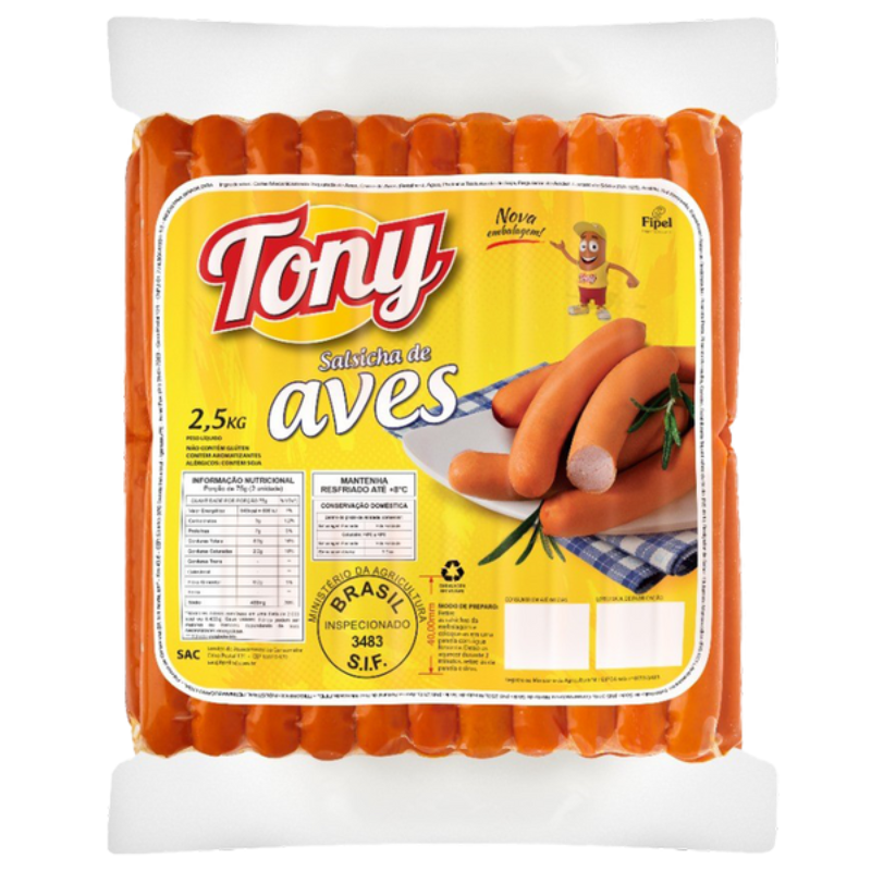 Salsicha Tony Hot Dog Frango com Corante - Aprox. 200g