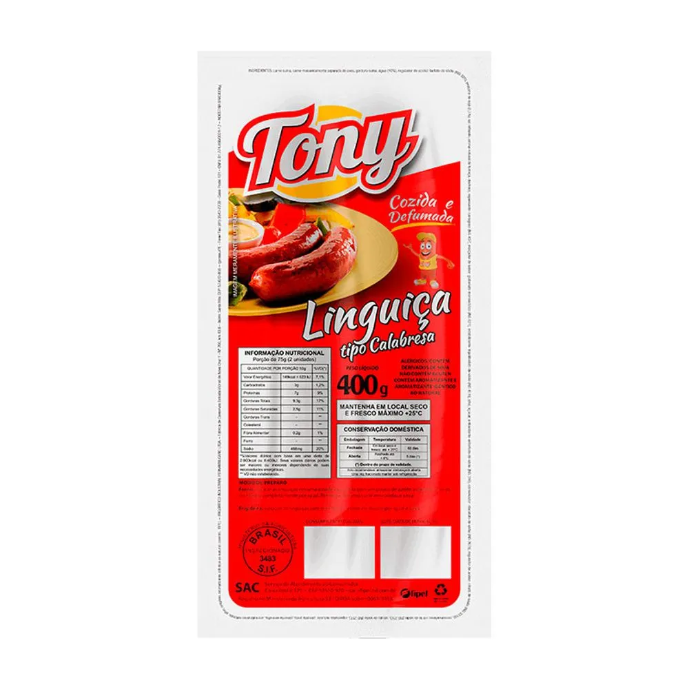 Linguiça Tipo Calabresa Bovina Tony 400g