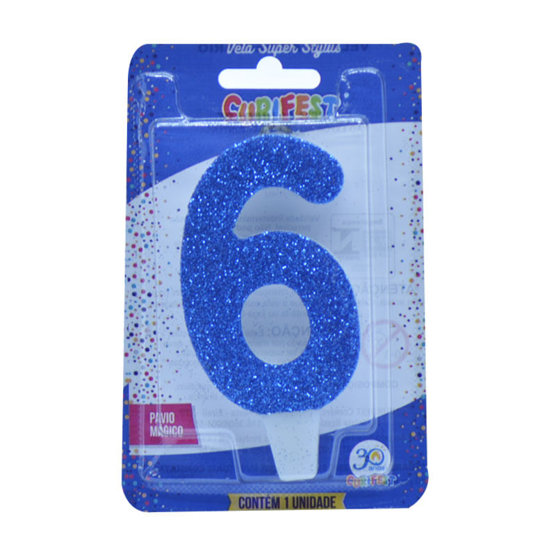 Vela Super Stylus Curifest Azul Número 6