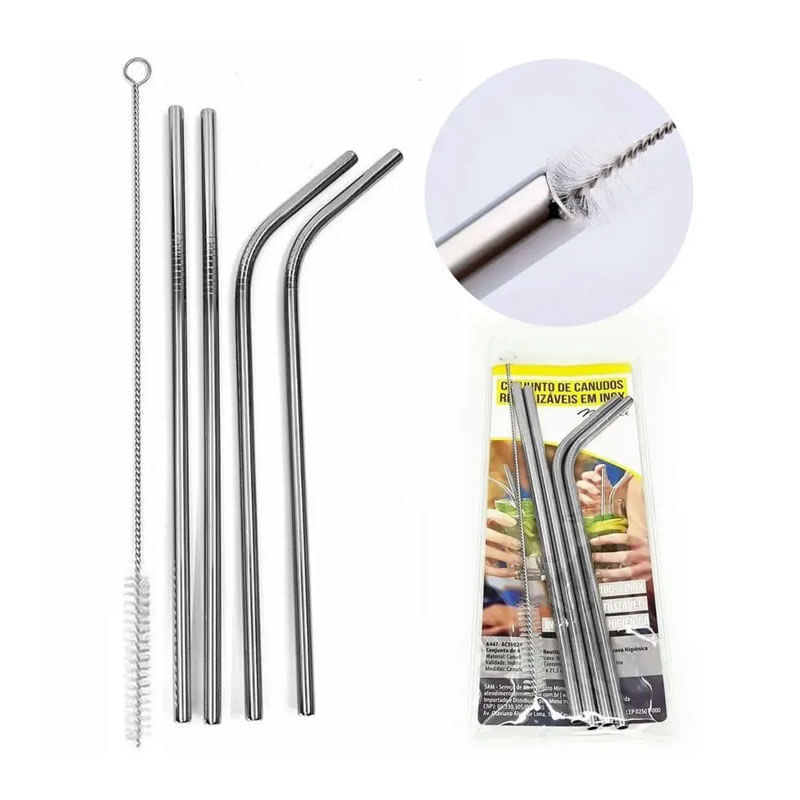 Conjunto 4 Canudos Reutilizáveis + Esponja Ac19024