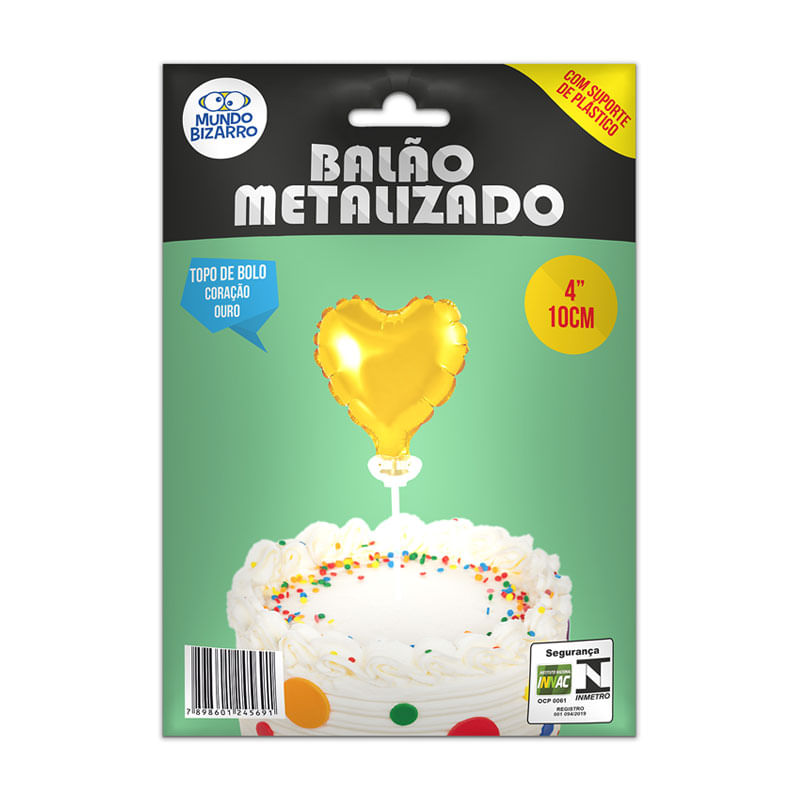 Balão Metalizado 4” Mundo Bizarro Topo de Bolo Coração Dourado