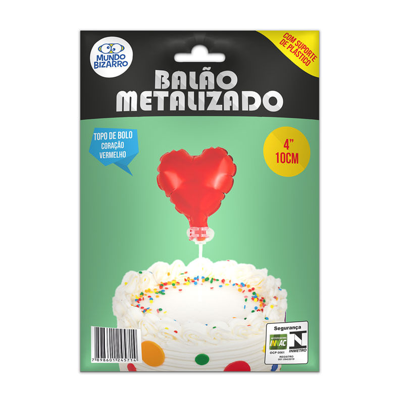 Balão Metalizado 4” Mundo Bizarro Topo de Bolo Coração Vermelho