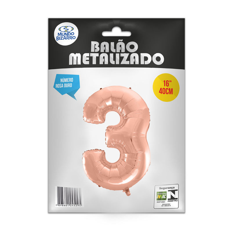 Balão Metalizado 16” Mundo Bizarro Número Rosa Ouro 3