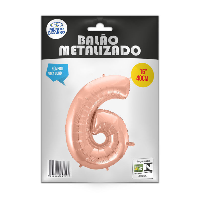 Balão Metalizado 16” Mundo Bizarro Número Rosa Ouro 6