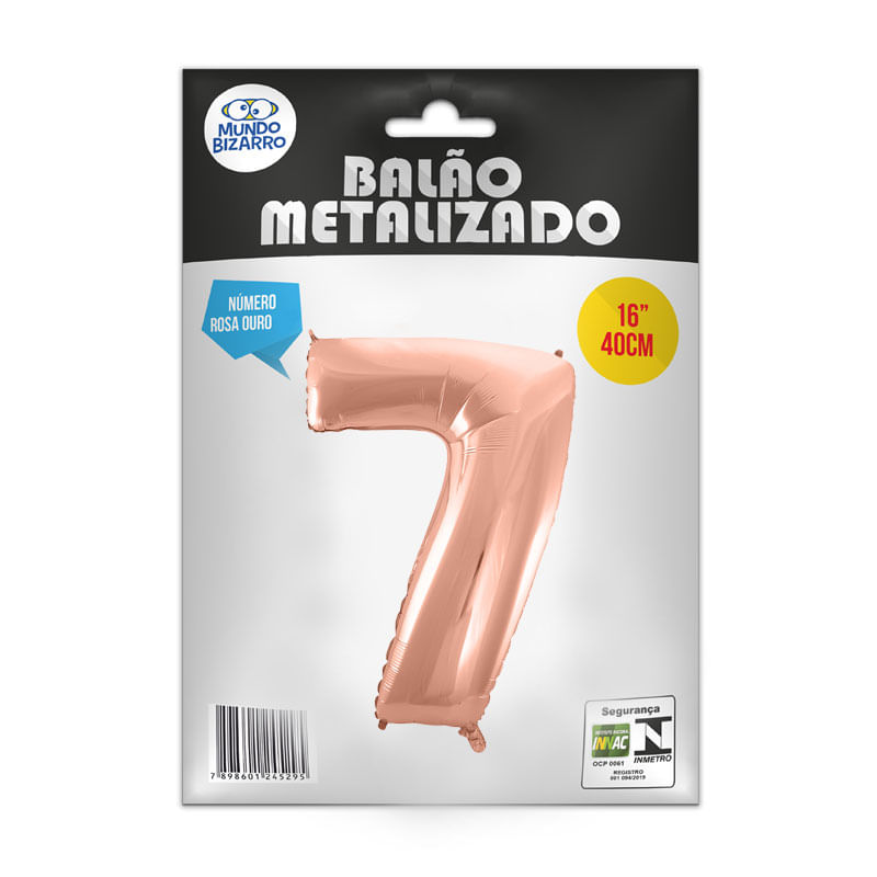 Balão Metalizado 16” Mundo Bizarro Número Rosa Ouro 7