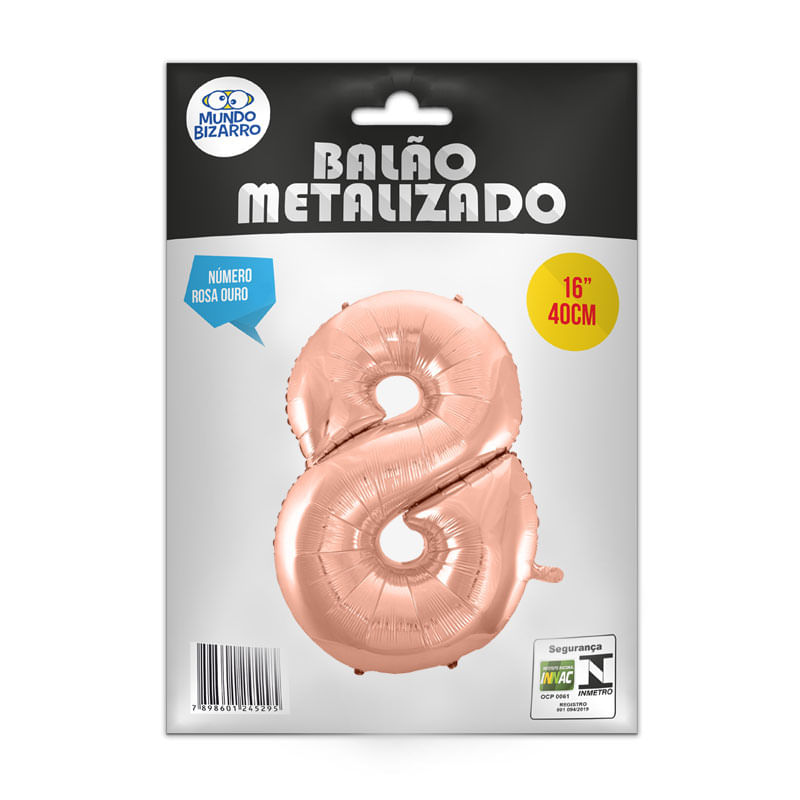 Balão Metalizado 16” Mundo Bizarro Número Rosa Ouro 8