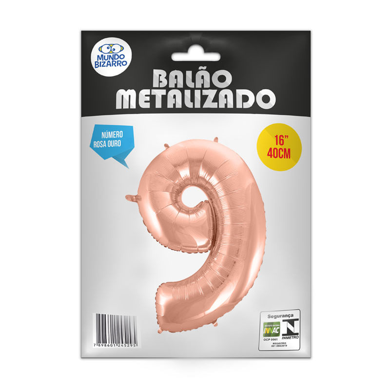 Balão Metalizado 16” Mundo Bizarro Número Rosa Ouro 9