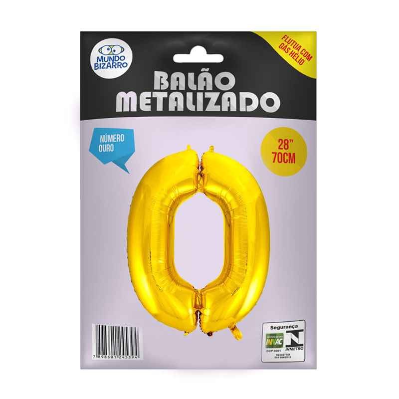 Balão Metalizado 28” Mundo Bizarro Número Ouro 0