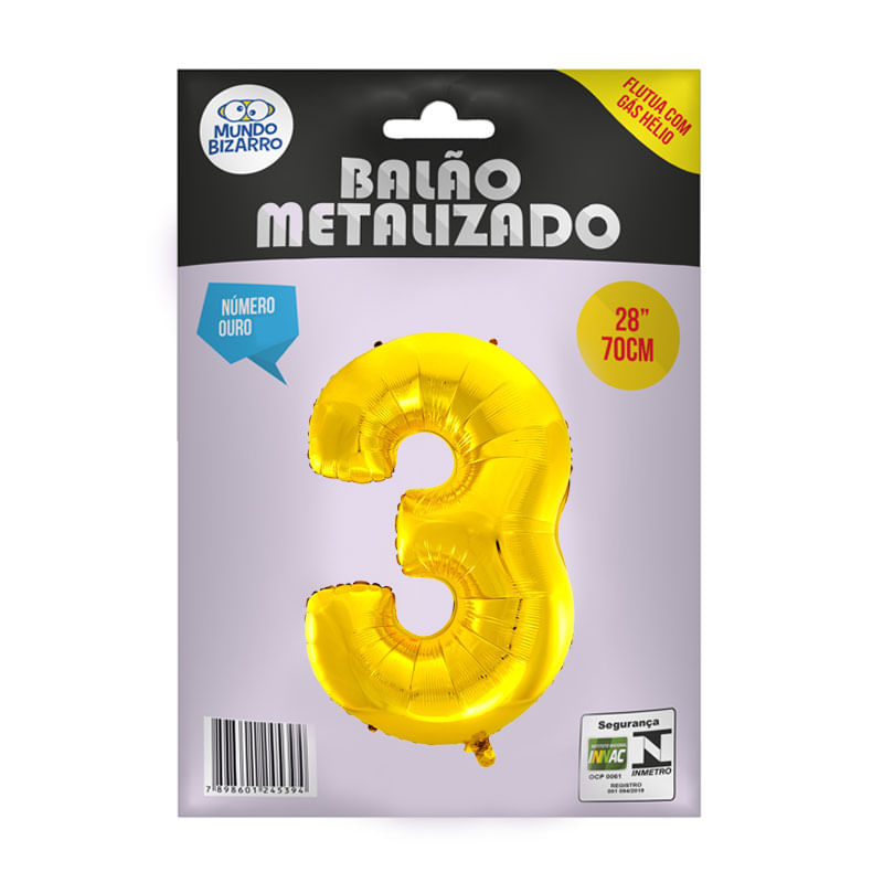 Balão Metalizado 28” Mundo Bizarro Número Ouro 3