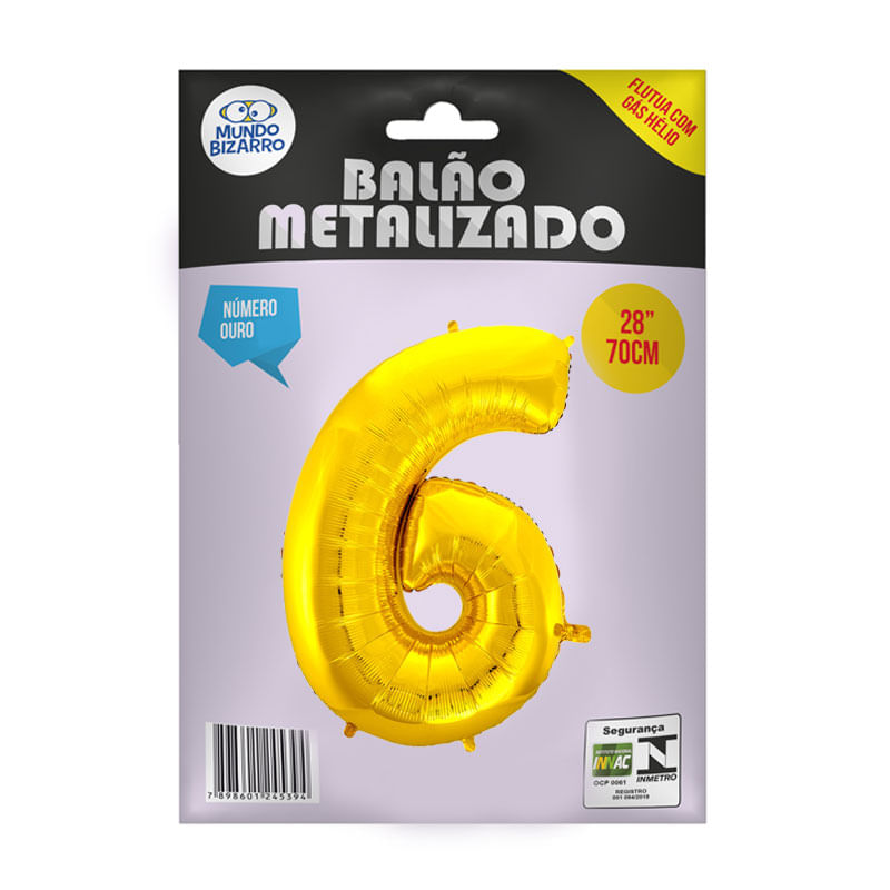 Balão Metalizado 28” Mundo Bizarro Número Ouro 6
