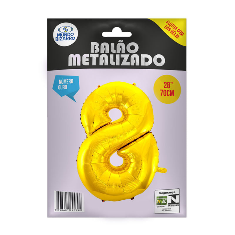 Balão Metalizado 28” Mundo Bizarro Número Ouro 8