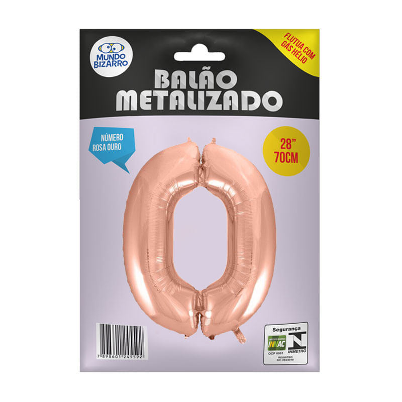 Balão Metalizado 28” Mundo Bizarro Número Rosa Ouro 0