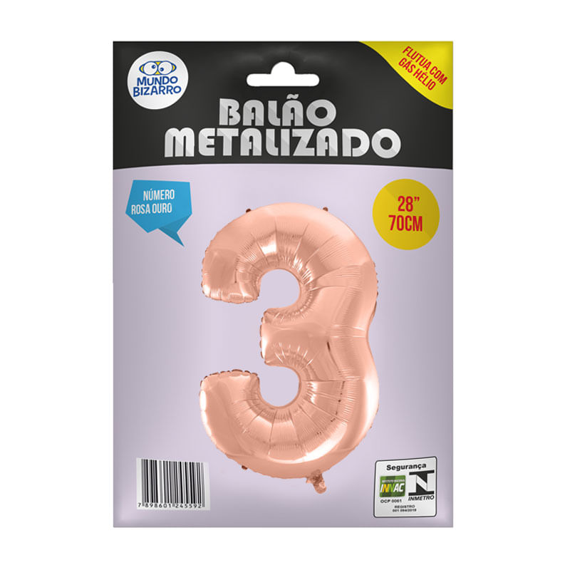 Balão Metalizado 28” Mundo Bizarro Número Rosa Ouro 3
