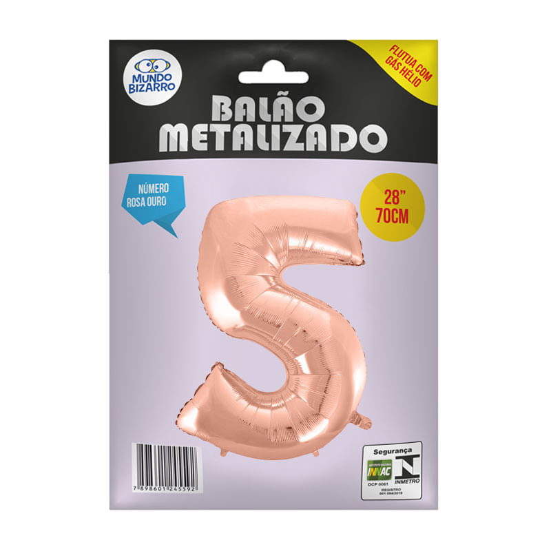 Balão Metalizado 28” Mundo Bizarro Número Rosa Ouro 5
